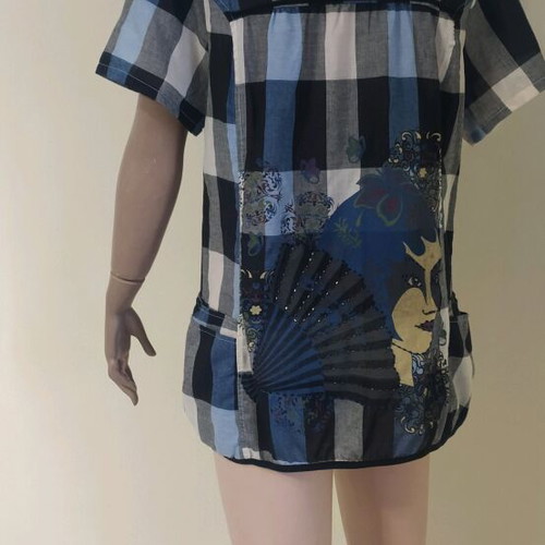 Women's checked shirt with embroidery and short sleeves, new
