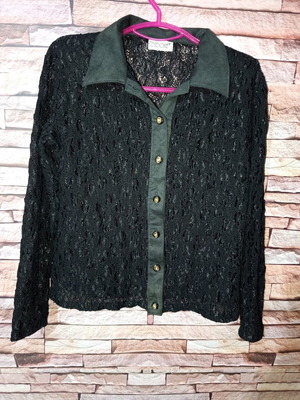 See through shirt with lace and pads used, black, size S