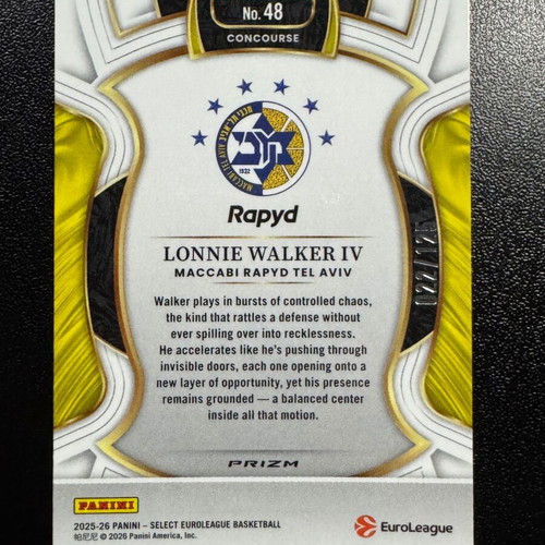 Lonnie Walker IV 2025-26 Panini Select EuroLeague Orange Cracked Ice Prizm Card