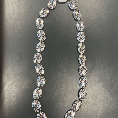 Statement long necklace with silver-brown beads new