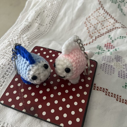 Handmade crochet fish keychains, pair