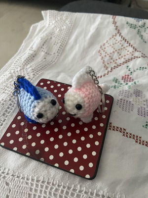 Handmade crochet fish keychains, pair