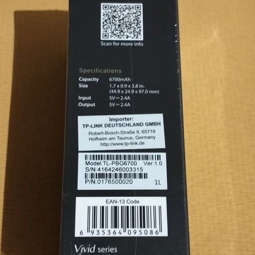 TP-LINK Vivid Series 6700mAh Power Bank, sealed