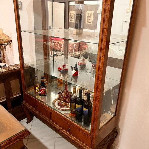 Handmade carved walnut crystal cabinet like new, 60 years antique