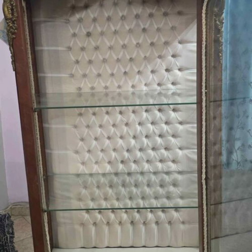 Showcase with quilted fabric and two drawers used, vintage design