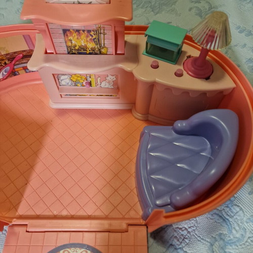 Barbie dollhouse playset with bed, lamp, TV