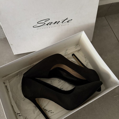 Sante black satin high heels size 38 like new