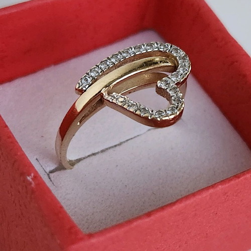 Gold ring 14 carat used, 585 gold with zircon, size 57 or 17