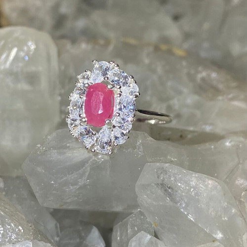 Silver ring with natural ruby and moissanite, new