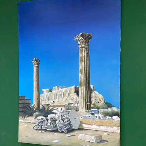 Oil painting used by Dimitris Kourtis featuring the columns of Olympieion