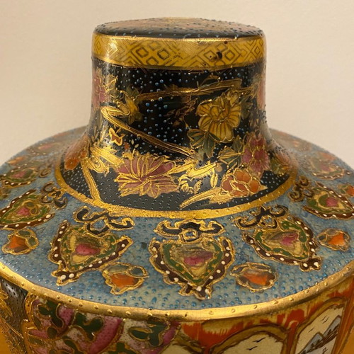 Satsuma large handmade vase used with 24K embossed human figures and flowers