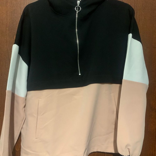 Zara blouse with half zipper and hood like new, black pink
