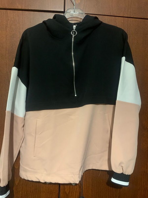 Zara blouse with half zipper and hood like new, black pink