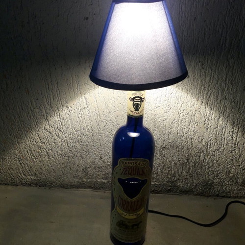 Table lamp handmade from large wine bottle like new