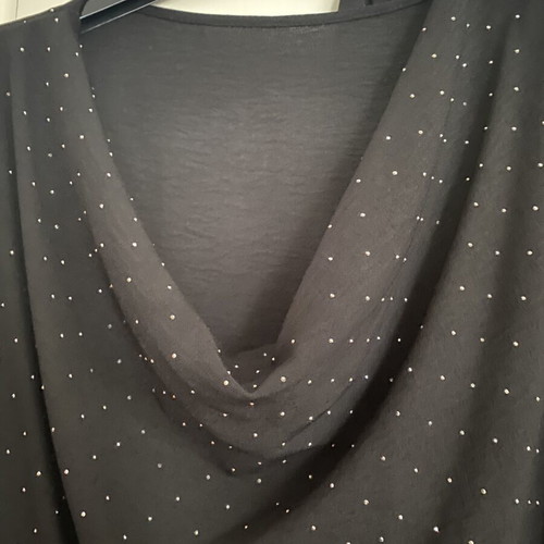 Draped pants and blouse set with rhinestones, like new, black, medium to XL