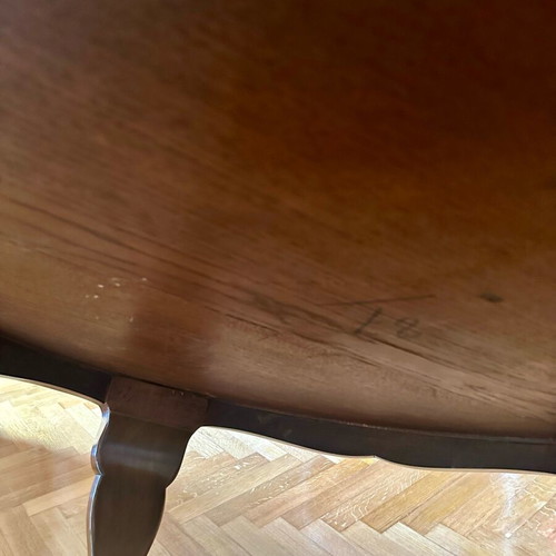 Antique solid coffee table used, French origin circa 1925, Ø 88 cm