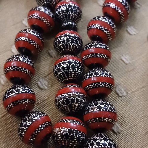 Worry beads black coral and silver with red coral, like new