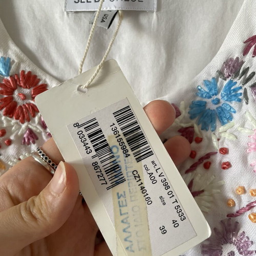 See by Chloé white dress with colorful floral embroidery like new