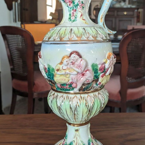 Capodimonte large vintage porcelain pitcher vase 1970s, 39 cm