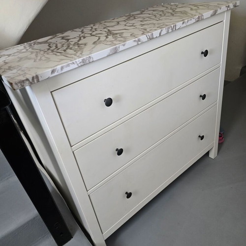 IKEA HEMNES 3-Drawer Chest used, white with faux-marble top
