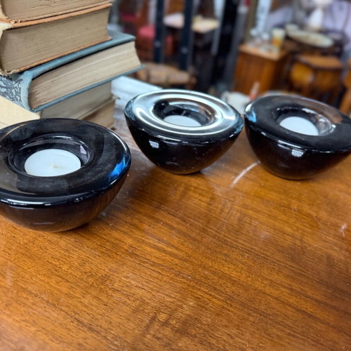 Costa Boda candlesticks new, set of 6 black and orange