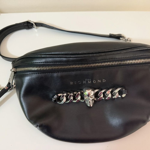 John Richmond black belt bag crossbody with skull and chain