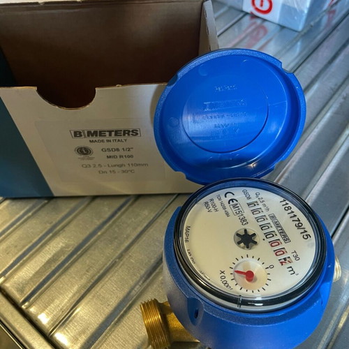 Water meter 1/2 B METERS with fitting, new, made in Italy