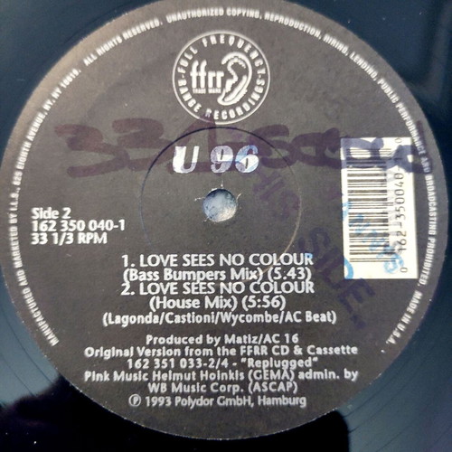 U96 Love Sees No Colour 12'' Vinyl Single used, electronic