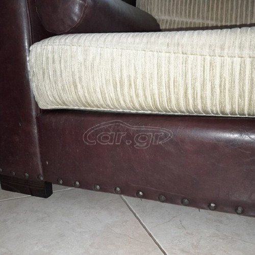 Sofa set used, two- and three-seater, solid wood and leather