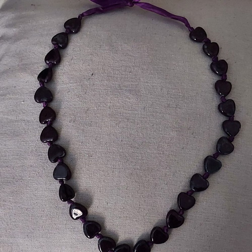 Necklace with purple semi-precious agate heart stones new