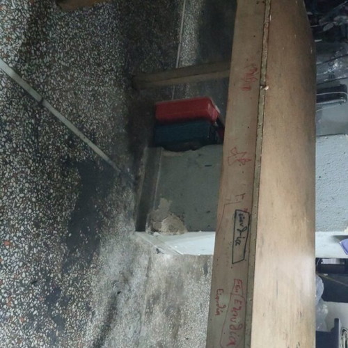 Wooden workbench table used, solid compact