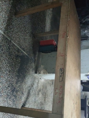 Wooden workbench table used, solid compact