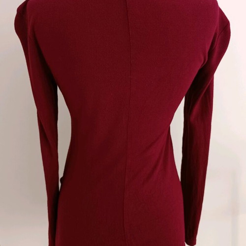 Bershka women's burgundy long-sleeve blouse with neck cord used