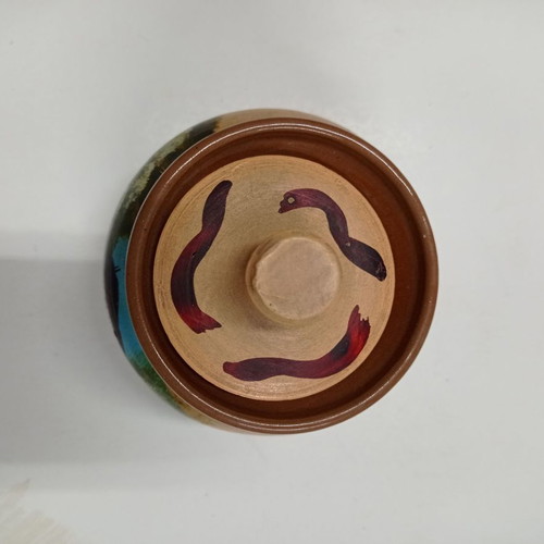 Clay Coffee Jar used, painted with lid