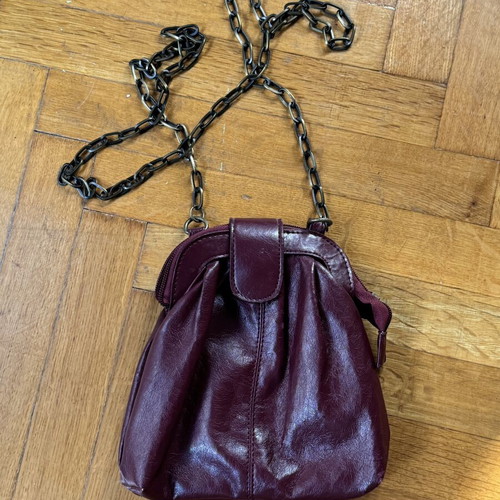 Vintage Burgundy Leather Shoulder Bag used, retro chain strap