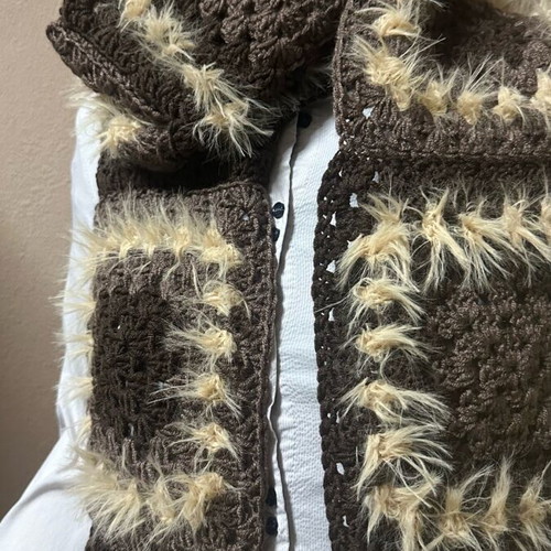 Handmade knitted scarf brown made to order with furry yarn
