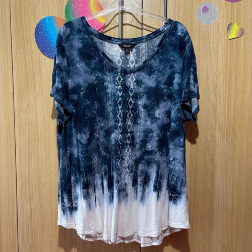 Boho blouse used, white and blue, one size