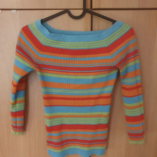 Zara ribbed three-quarter sleeve multicolor top, size M