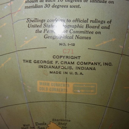 Vintage Atlas Globe on Large Metal Base, Used, 1970s