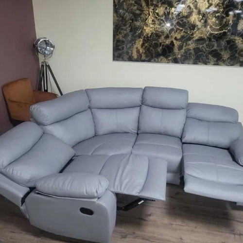 Gray leather corner sofa with manual reclining mechanism new