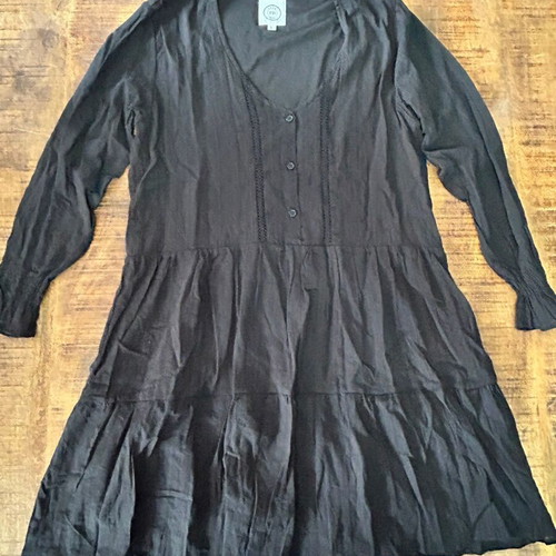 PB Black Tiered Long Sleeve Dress, Size L