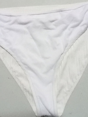 High-waisted bikini bottom, white, draped waistband
