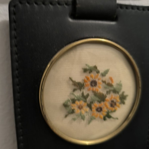 Vintage hanging wall decoration with petit point embroidery