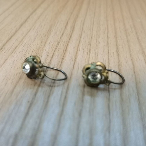 Authentic Art Deco antique earrings with patina and stone