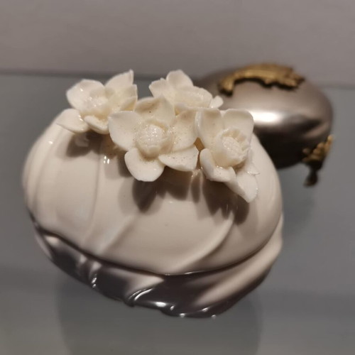 Vintage jewelry boxes used, set of 3, metal and porcelain
