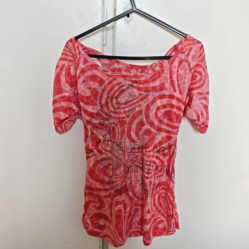 Women's pink short-sleeve blouse with back opening like new