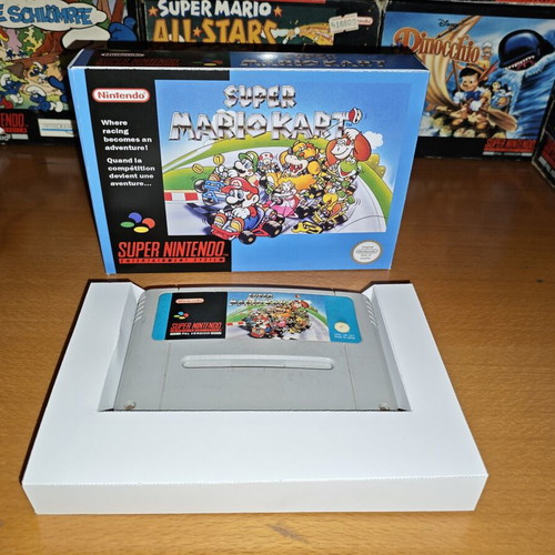 Super Mario Kart SNES PAL cartridge used with repro box