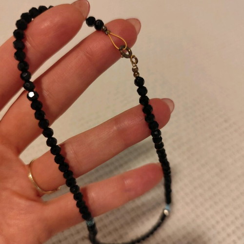 Necklace with black beads and crescent pendant like new