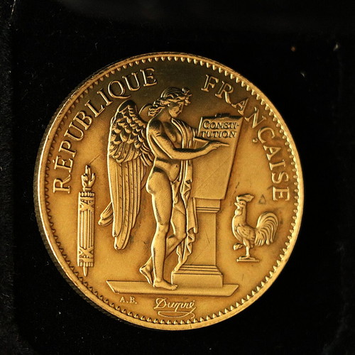 Case with 24K gold-plated 100 Francs French coin new, year 1900