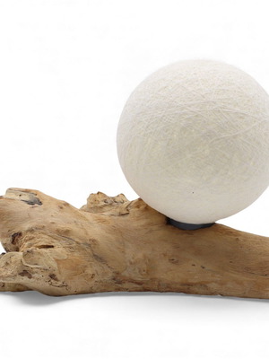 Drift Glow lamp with cotton shade Luna Ivory new, heavy Indonesian wood